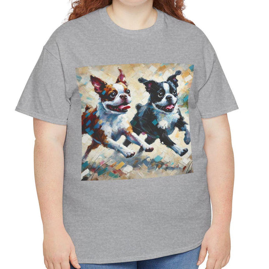 Dog Tee, Boston Terrier Impressionist Design, Boston Dog Lover Gift, Graphic Top Unisex Heavy Cotton T-shirt, 7 Colors 8 Sizes