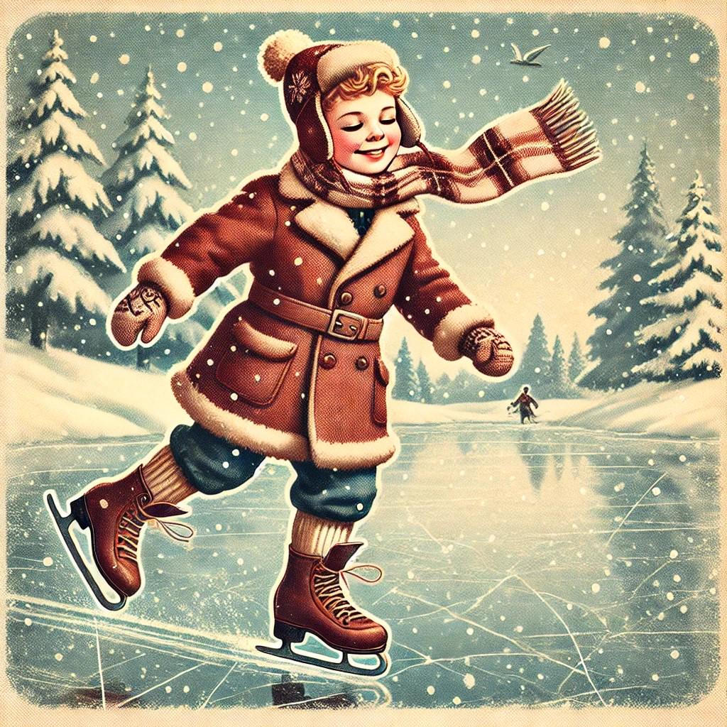 Christmas Pillow Ice Skater (14"x14" Square), Holiday Gifts and Decor, Christmas Village