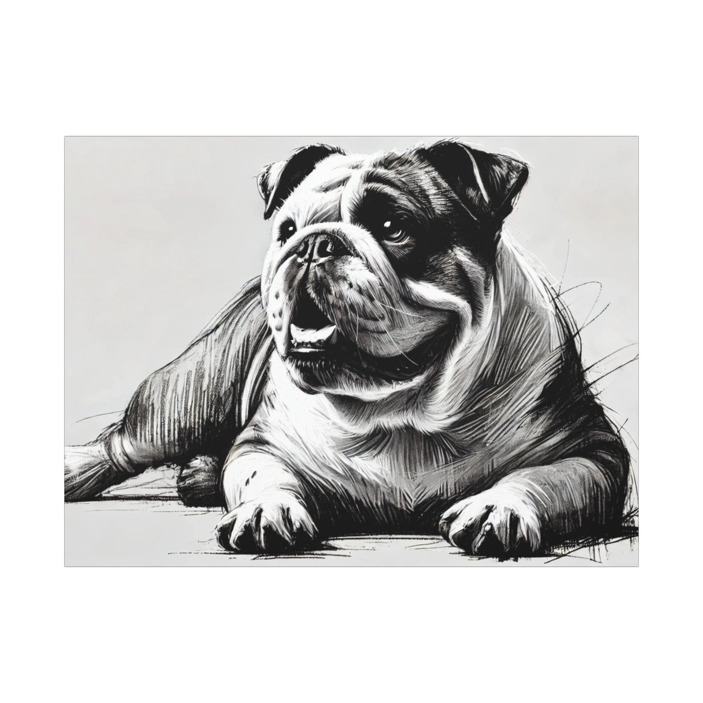 Bulldog Canvas, Original Charcoal Sketch Wall Art Home Decor, Matte Stretched Print, LGBT Housewarming Gift, Gay Bulldog Dog Lover