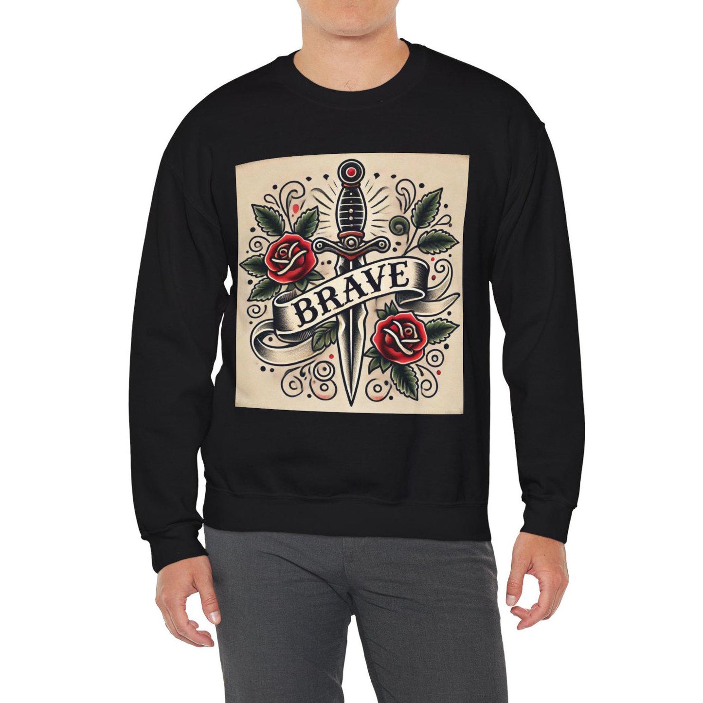 Vintage Tattoo Sweatshirt, BRAVE Tattoo Design, Unisex Crewneck Jumper, Vintage Pullover, Gift for Tattoo Lover, Retro Style