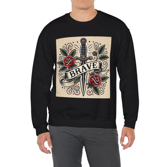 Vintage Tattoo Sweatshirt, BRAVE Tattoo Design, Unisex Crewneck Jumper, Vintage Pullover, Gift for Tattoo Lover, Retro Style