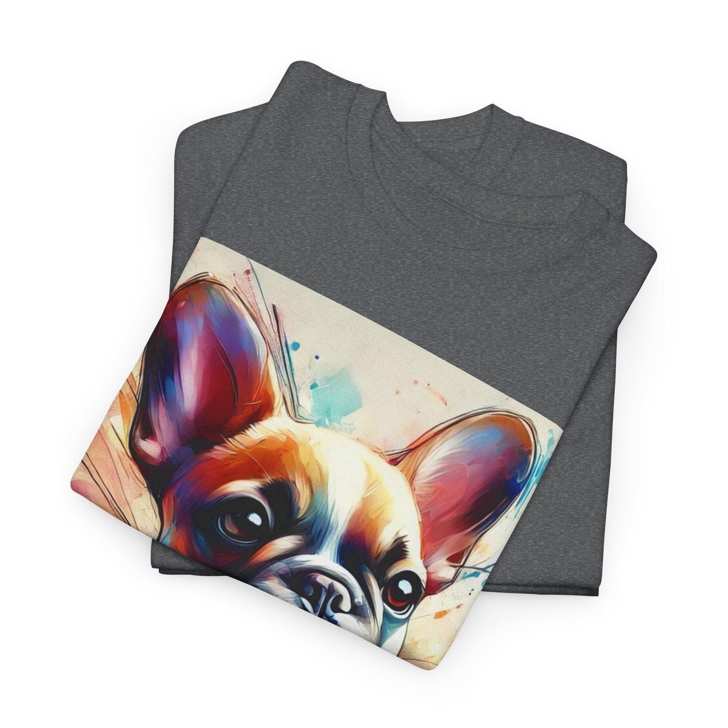 Dog Tee, French Bulldog Puppy Watercolor Design, Unisex LGBT Frenchie Dog Lover Gift, Gay Graphic Top, Unisex Heavy Cotton T-shirt, 7 Colors