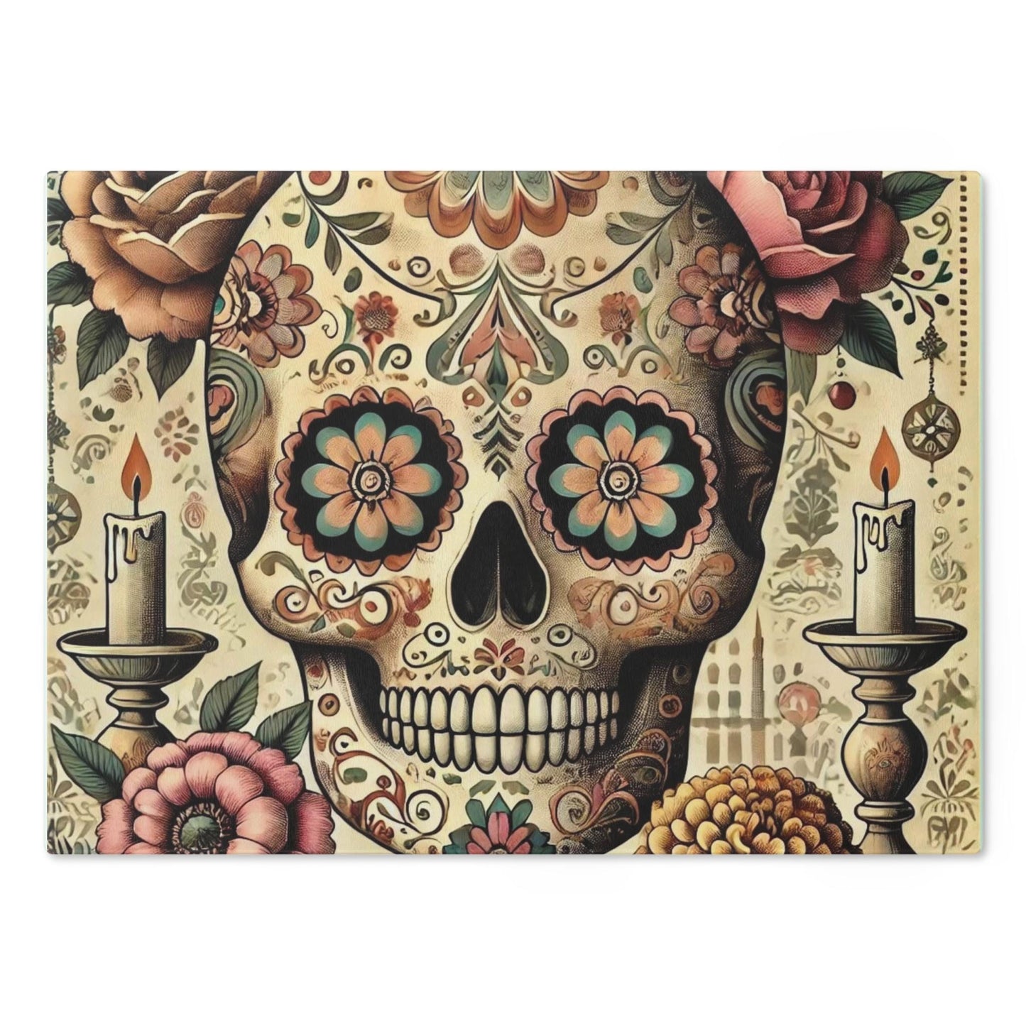Sugar Skulls Cutting Board, Day of the Dead Kitchen Decor, Housewarming Gift, Foodie Souvenir, Dia de los Muertos