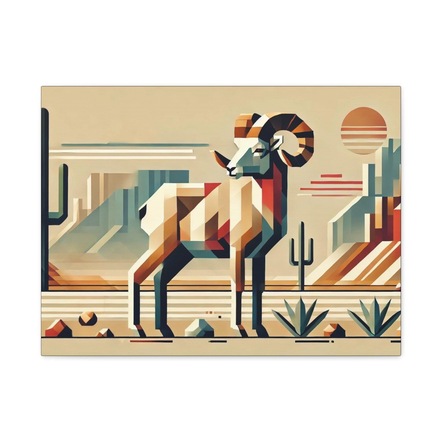 Original Modern Cubist Bighorn Canvas Print, Matte Stretched Art, 7 Sizes Available, Wall Decor, Landscape Painting, Home Office Decor