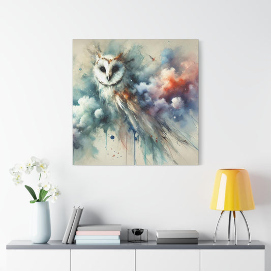 Modern Canvas Print, Original Abstract Watercolor BrightOwl 2 Portrait, Stylish Housewarming Gift, Matte Canvas Owl Art, Chic Home Decor
