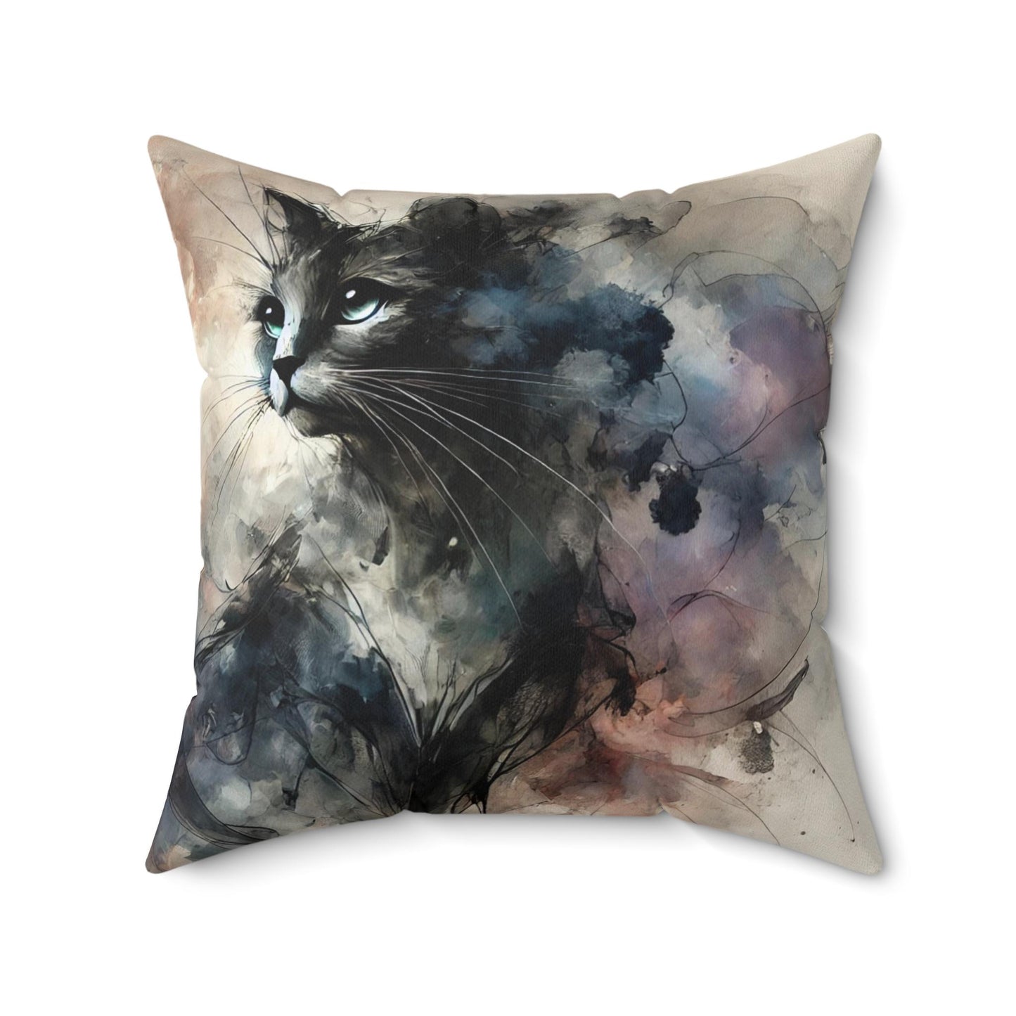 Pillow Modern Abstract Watercolor Cat 2 Design, Stylish Housewarming Gift, Soft Throw Pillow, Upscale Home & Office Decor, Cat Lover Gift