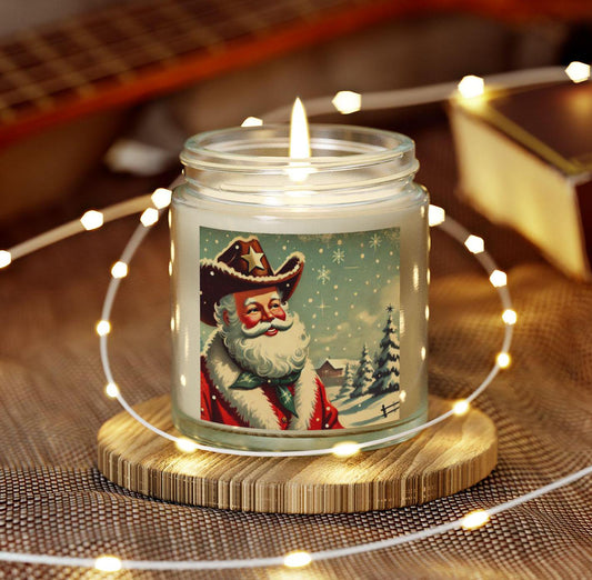Cowboy Christmas Gift Scented Candles, Coconut Apricot Wax (4oz), Holiday Gifts, Country Santa Claus