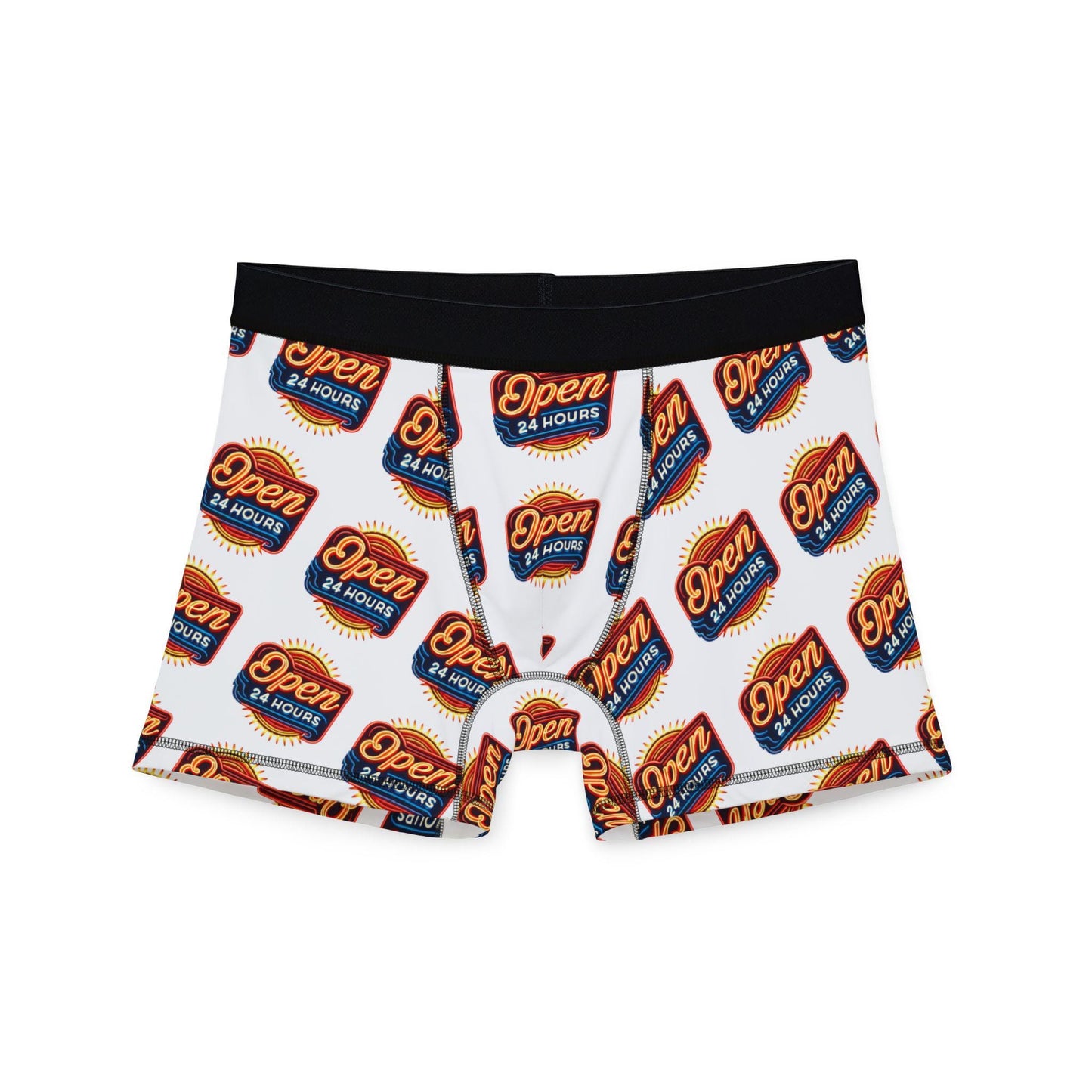 Men's Boxers, Funny Open 24 Hours Vintage Neon Sign Design, Spicy Gift for Gay Men, LGBT Pride Accessory, Sexy Soft Boxer Brief