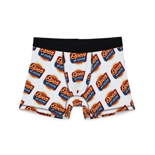 Men's Boxers, Funny Open 24 Hours Vintage Neon Sign Design, Spicy Gift for Gay Men, LGBT Pride Accessory, Sexy Soft Boxer Brief