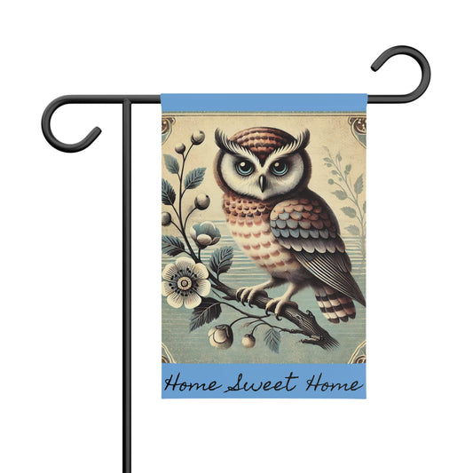 Garden Banner, Blues Owl - Mid-Century Modern Autumn Theme, Nature Lovers Outdoor Flag Decor, Fall Yard Decoration, Garden Wall Art, Owl