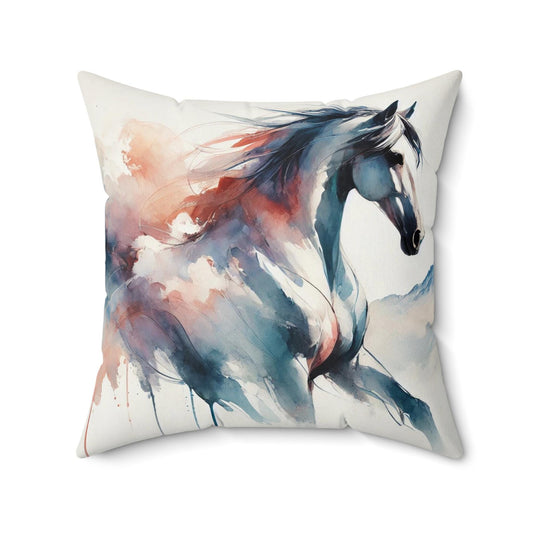 Pillow Modern Abstract Watercolor Running Horse Design, Housewarming Gift, Soft Throw Pillow, Ethereal Art Charm, Sophisticated Home Decor