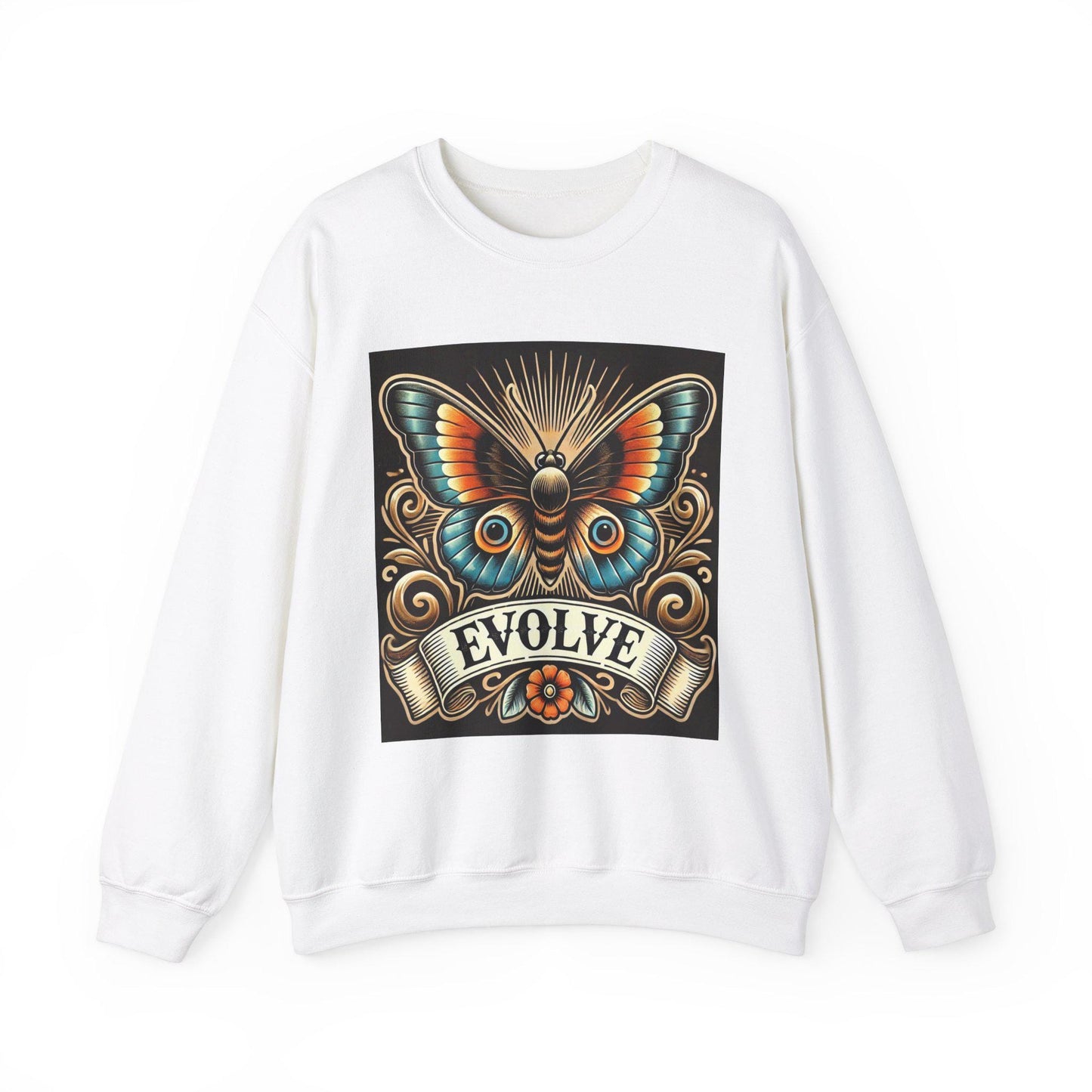 Butterfly Vintage Tattoo Sweatshirt, EVOLVE Tattoo Design, Unisex Crewneck Jumper, Vintage Pullover, Gift for Tattoo Lover, Retro Style