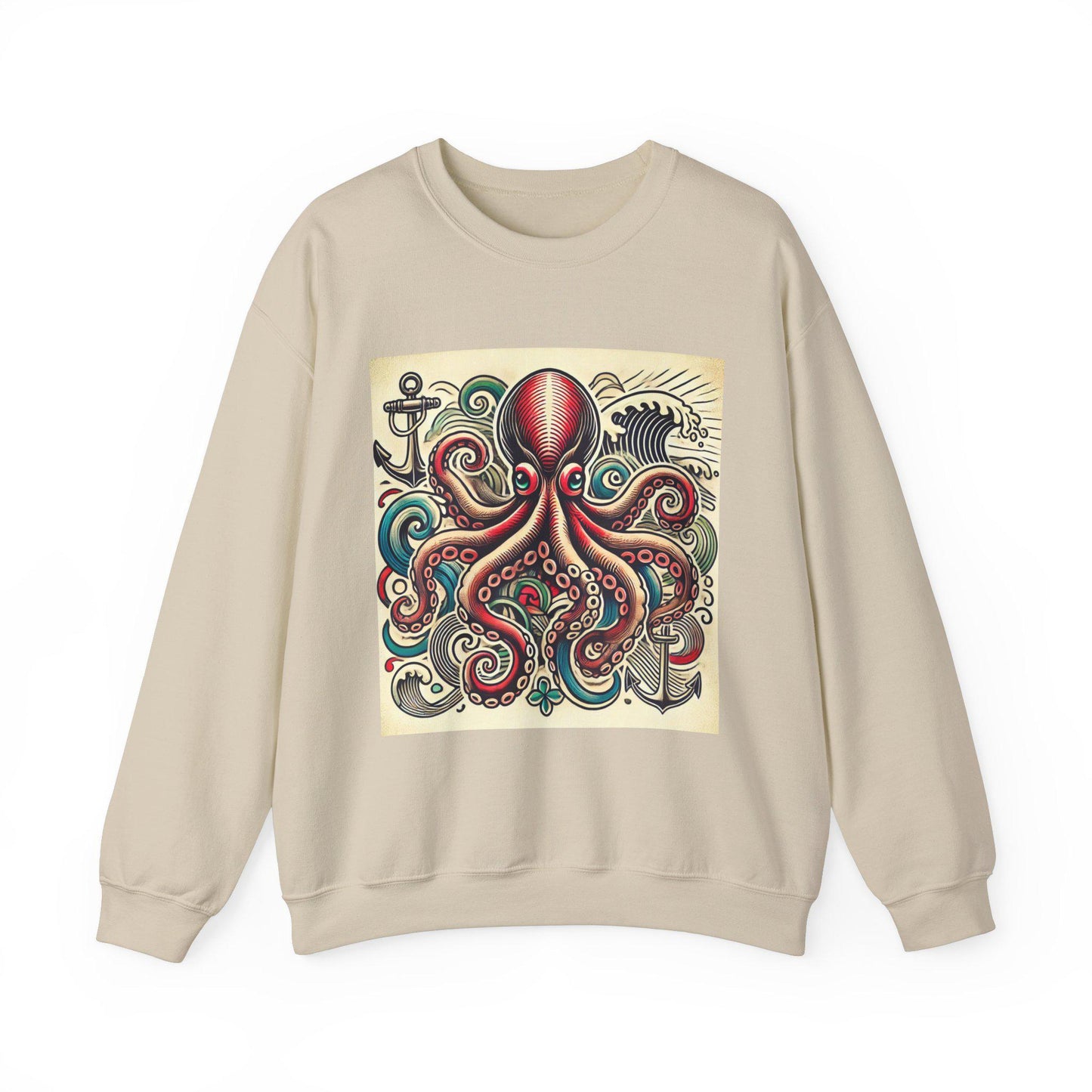 Octopus Sweatshirt, Nautical Sailor Tattoo Design, Unisex Crewneck Jumper, Vintage Sea Creature Pullover, Gift for Ocean Lover, Retro Style