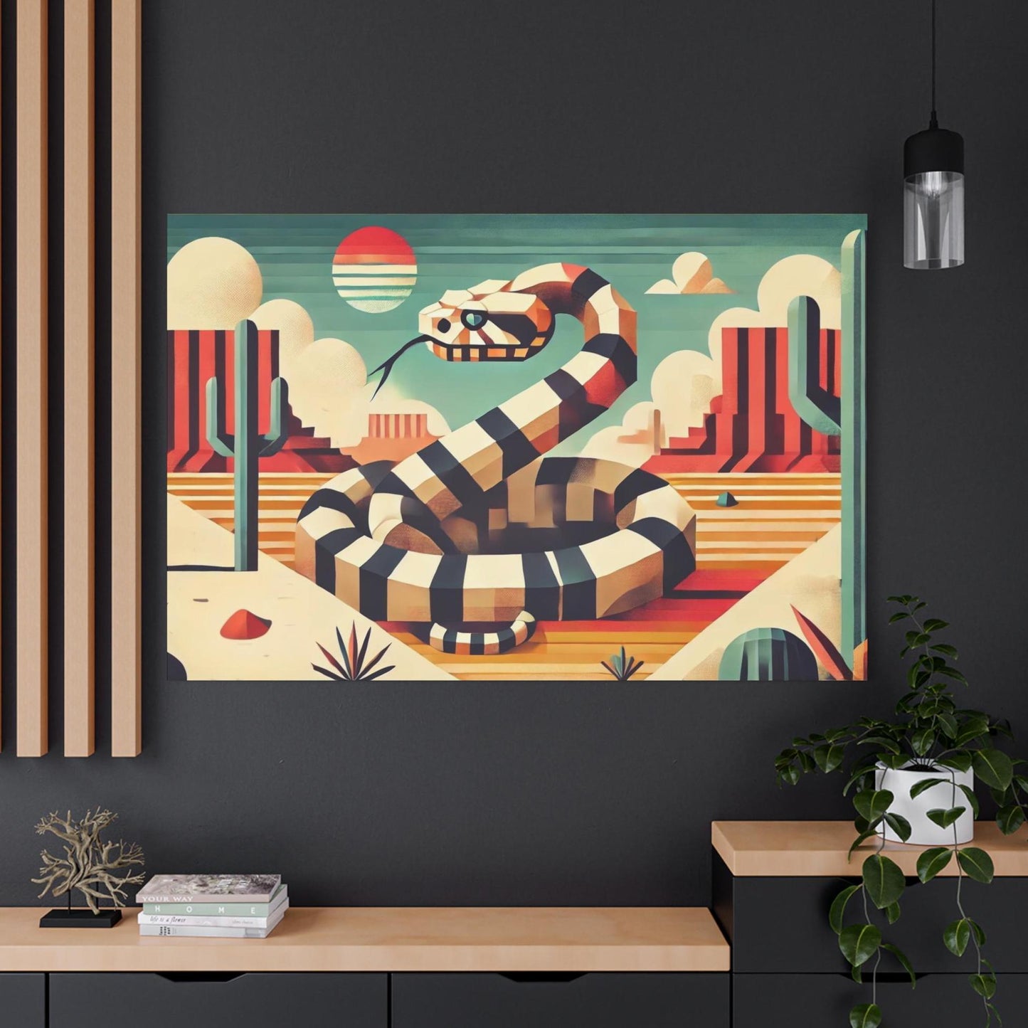 Original Modern Cubist Rattlesnake Canvas Print, Matte Stretched Art, 7 Sizes Available, Wall Decor, Landscape Painting, Home Office Decor