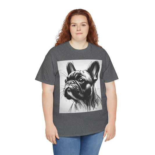 Dog Tee, French Bulldog Charcoal Sketch Design, Unisex LGBT Frenchie Dog Lover Gift, Gay Graphic Top, Unisex Heavy Cotton T-shirt, 7 Colors