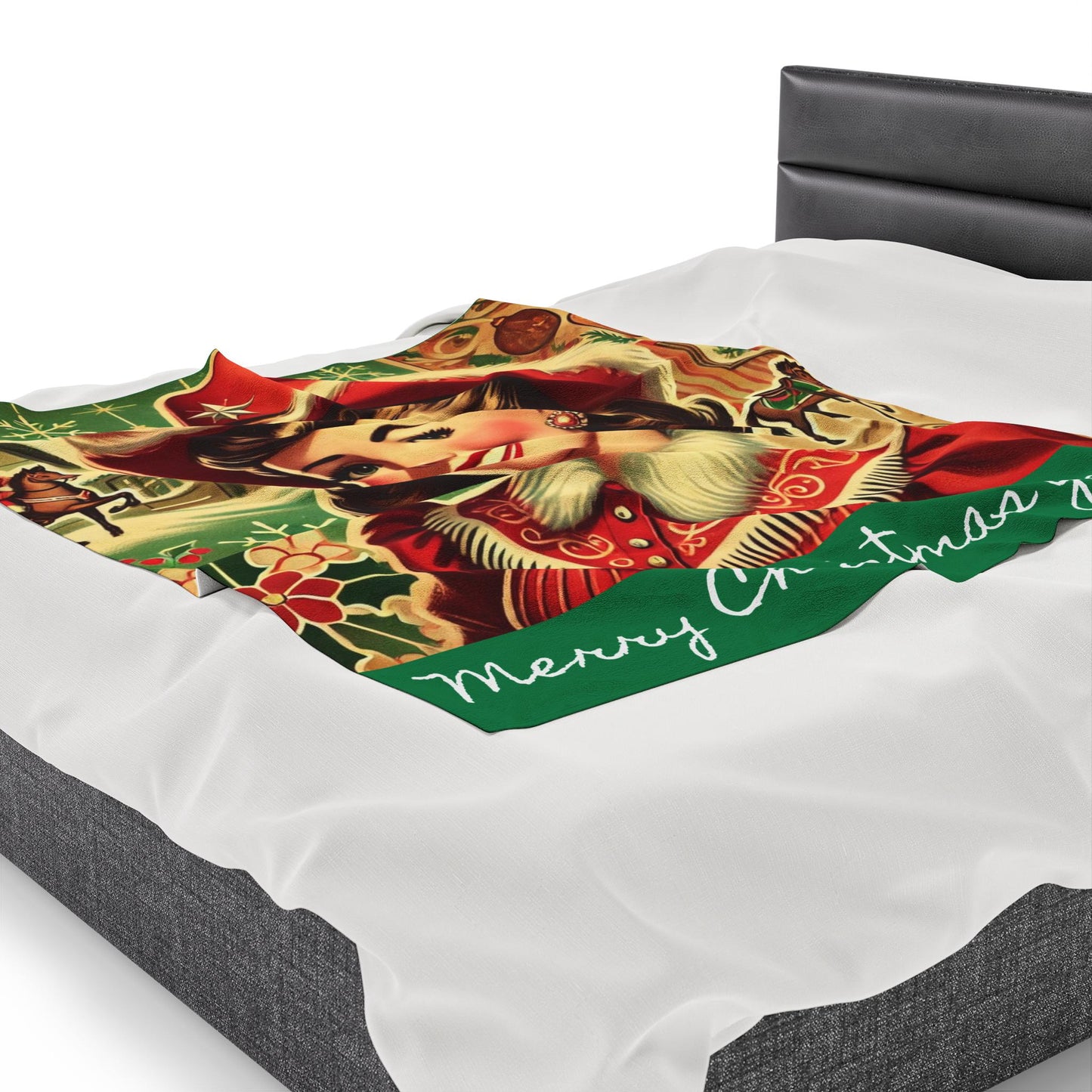 Plush Blanket, Cowgirl Mrs. Claus Design, Fleece Throw, Housewarming Gift, Holiday Home Decor, Rustic Country Christmas Theme, Warm Bedding