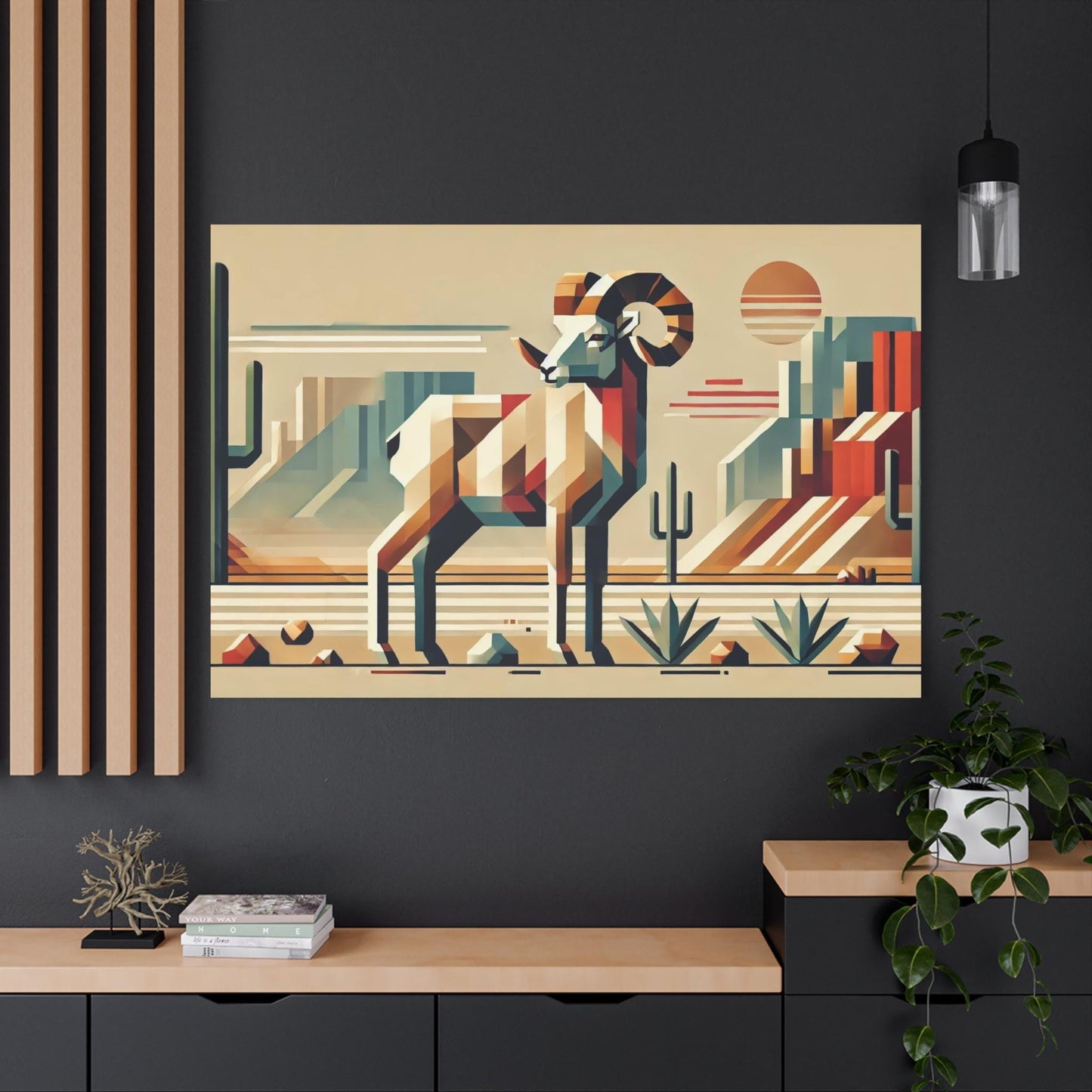 Original Modern Cubist Bighorn Canvas Print, Matte Stretched Art, 7 Sizes Available, Wall Decor, Landscape Painting, Home Office Decor
