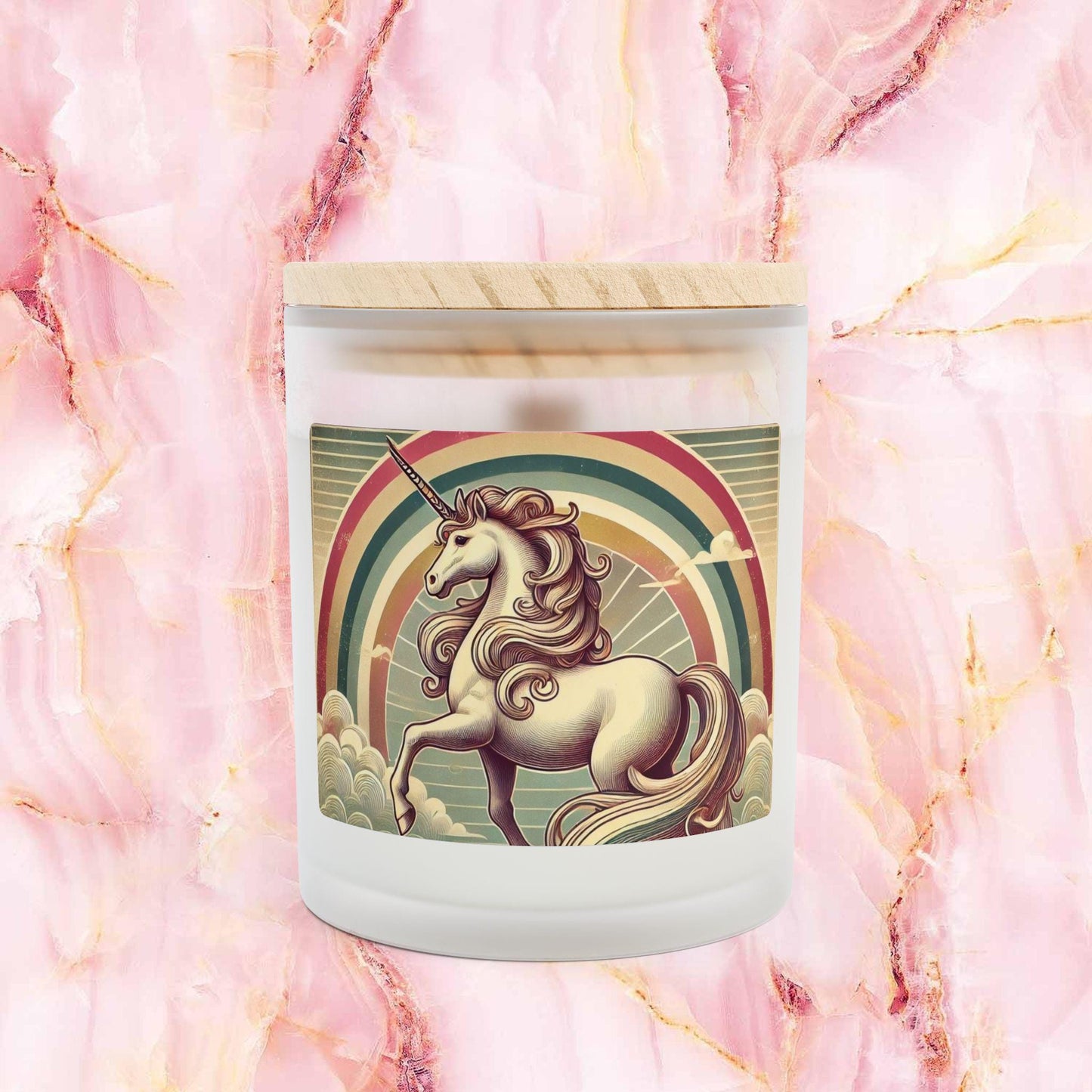 Copy of Frosted Glass Candle 11oz, Rainbow Unicorn Design, Relaxing Soy Candle, Cute Housewarming Gift, Fun Home Decor, Aromatherapy Candle