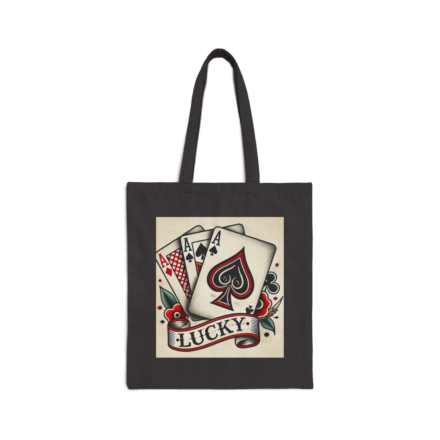 Playing Cards Tote Bag, LUCKY Vintage Tattoo Design, Durable Market Bag, Tattoo Lover Gift, Reusable Grocery Bag, Eco-Friendly, Canvas Tote