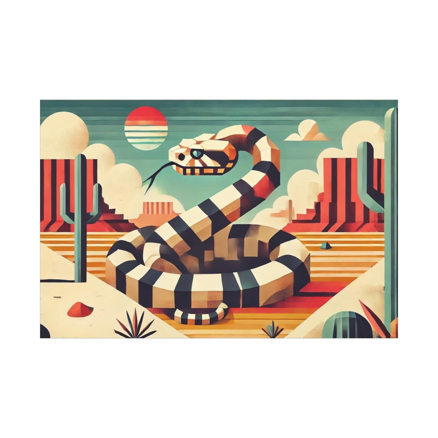 Original Modern Cubist Rattlesnake Canvas Print, Matte Stretched Art, 7 Sizes Available, Wall Decor, Landscape Painting, Home Office Decor
