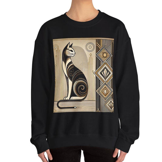 Cat Sweatshirt, Art Deco Design, Unisex Crewneck Jumper, Vintage Pullover, Gift for Cat Lover, Retro Style