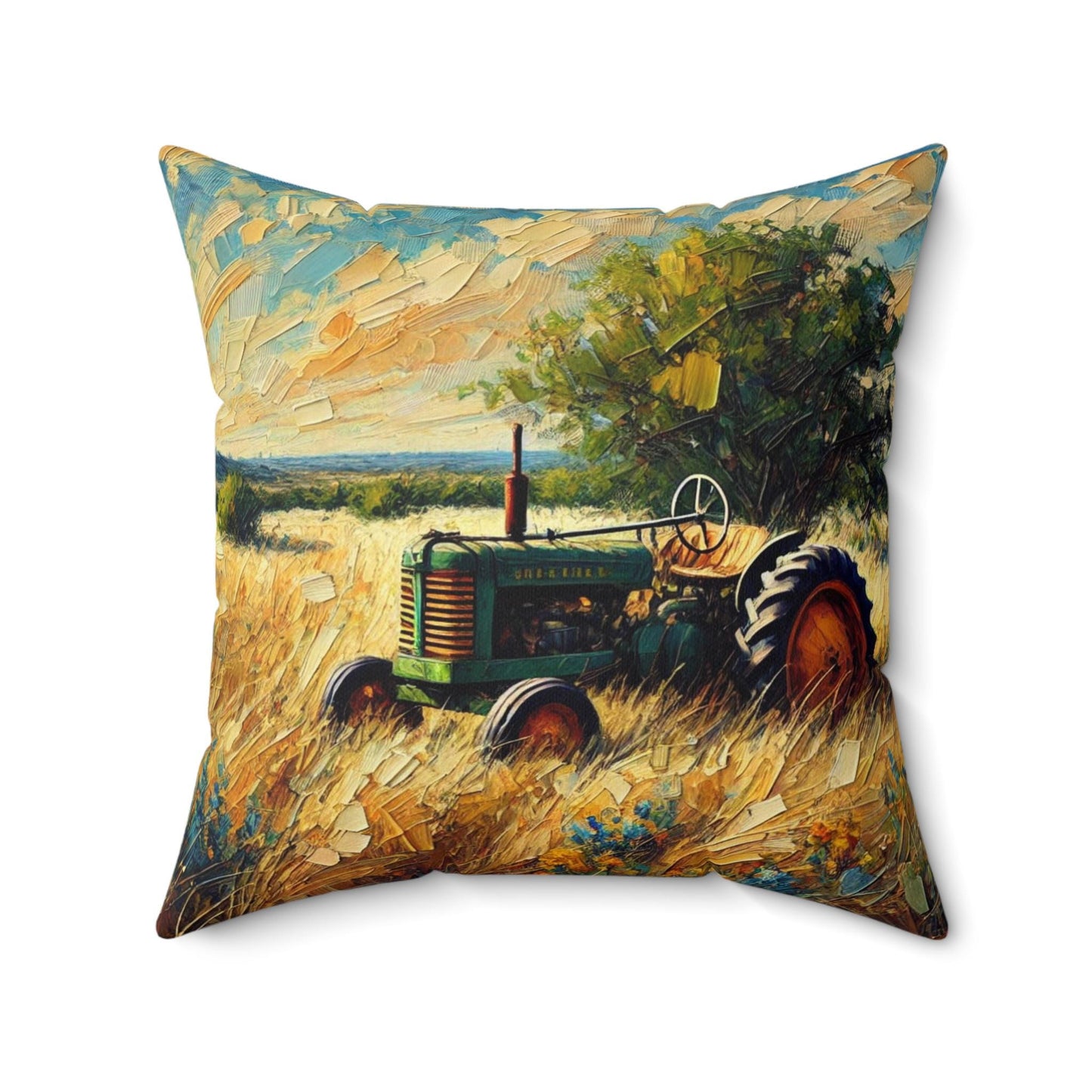 Square Pillow Modern Texas Hill Country Tractor Design, Housewarming Gift, Retro Rustic Charm, Soft Throw Pillow, Home Decor, Art Lover Gift