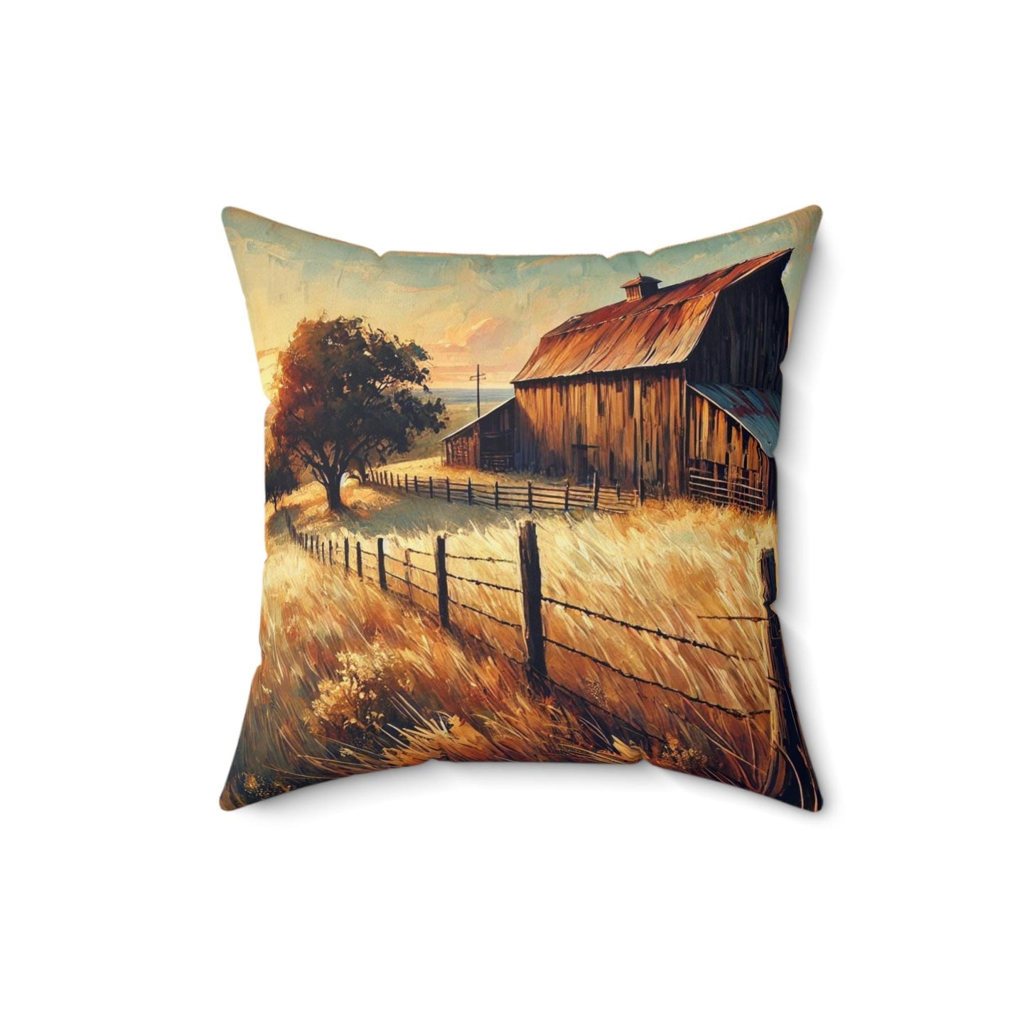 Square Pillow Modern Texas Hill Country Old Barn Design, Housewarming Gift, Rustic Charm, Soft Throw Pillow, Home Decor, Art Lover Gift