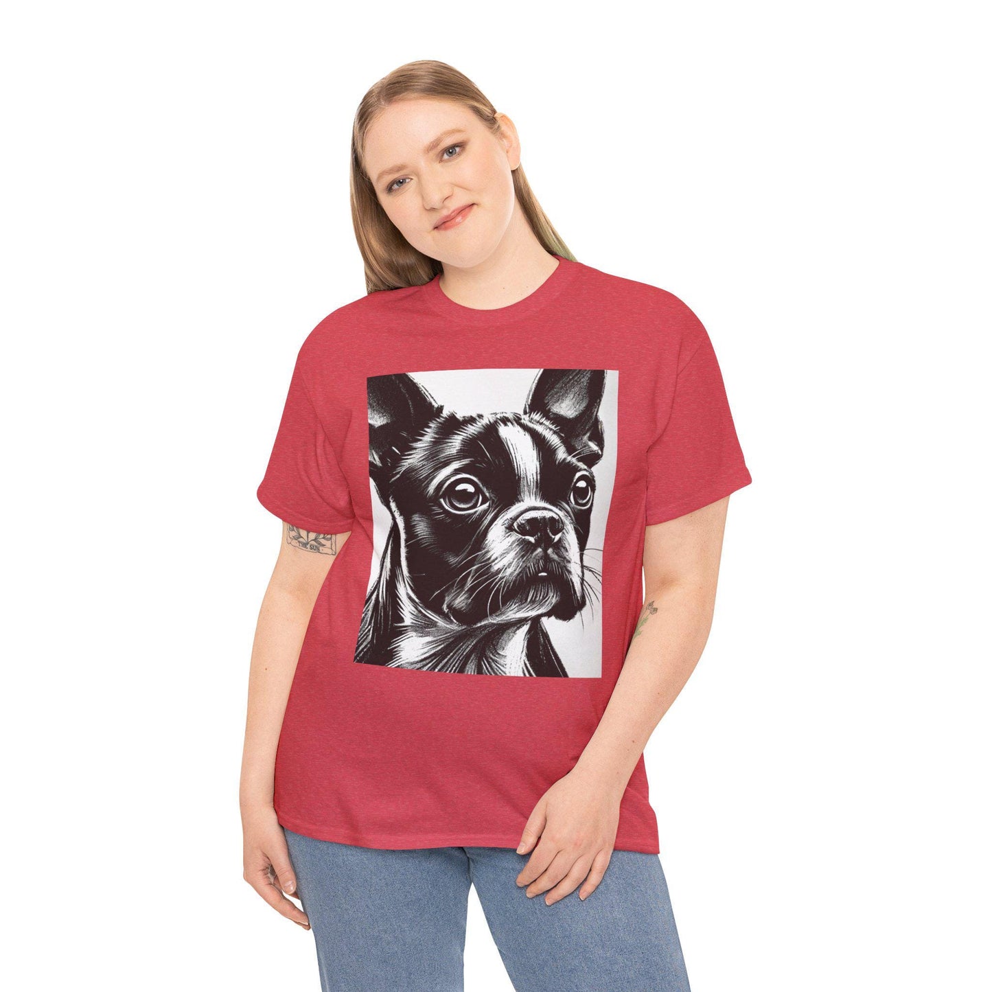 Dog Tee, Boston Terrier Charcoal Sketch Design, Unisex LGBT Boston Dog Lover Gift, Gay Graphic Top, Unisex Heavy Cotton T-shirt, 7 Colors