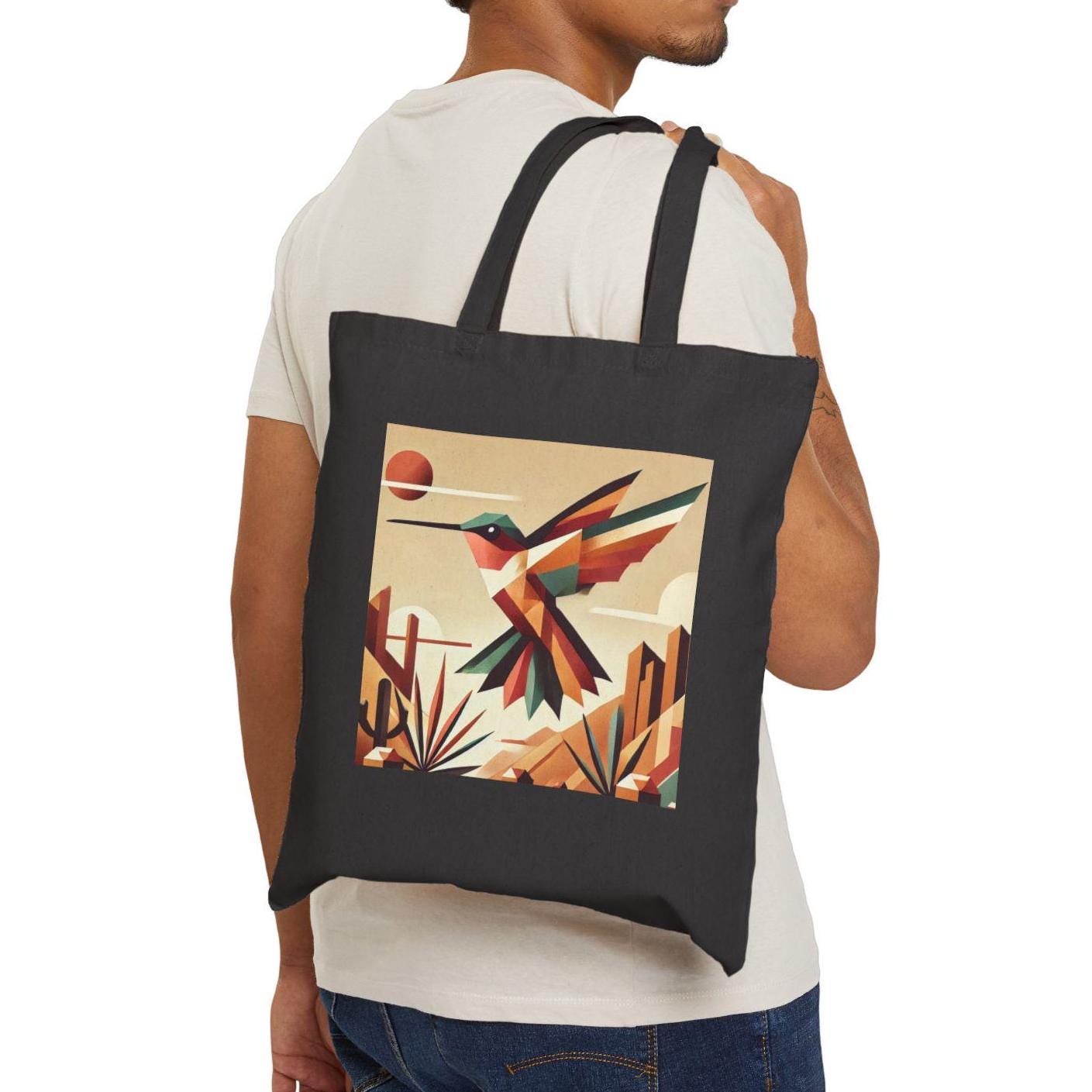 Canvas Tote Bag, Modern Southwestern Hummingbird Design, Eco-Friendly Bag, Book Lovers Gift, Reusable Shopping Bag, Birthday Gift