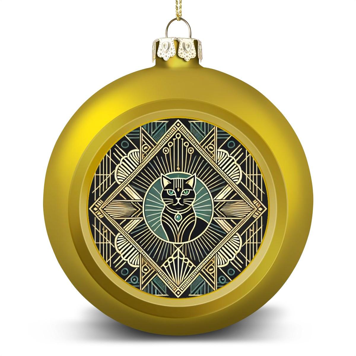 Ornament Set of 2 or 4, Festive Holiday Decor, Christmas Ball Decoration, Custom Art Deco Design, Unique Cat Lover Gift