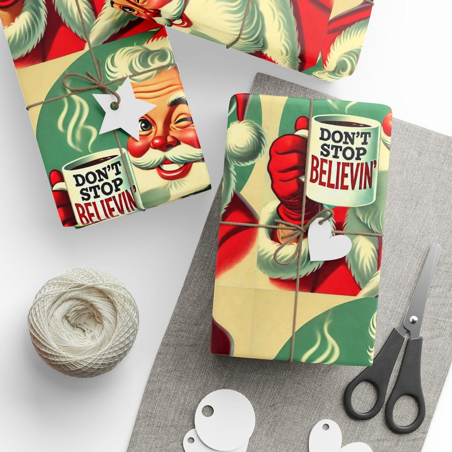 Santa Wrapping Paper, Don't Stop Believin', Funny Gift Wrap for Christmas Presents, Rock and Roll