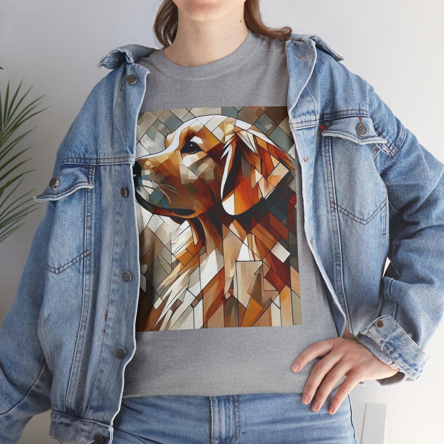 Dog Tee, Golden Retriever Cubist Design, Unisex LGBT Dog Lover Gift, Gay Graphic Top, Unisex Heavy Cotton T-shirt, 7 Colors