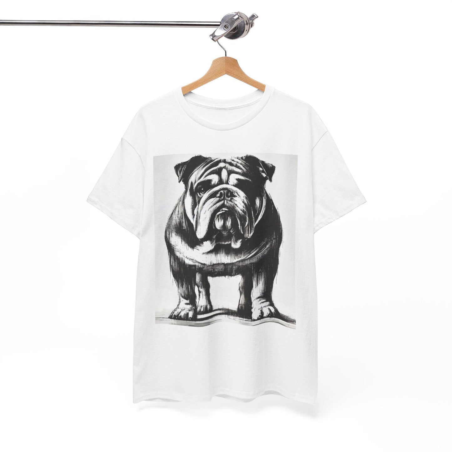 Dog Tee, Bulldog Modern Charcoal Sketch Design, Bulldog Dog Lover Gay Graphic Top Gift, Unisex Heavy Cotton T-shirt, 7 Colors 8 Sizes