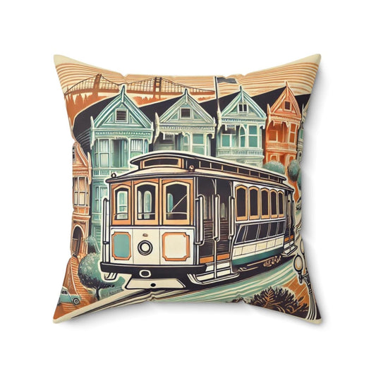 San Francisco Square Pillow, Housewarming & Birthday Gift, California Vintage Charm, 14x14 Throw Cushion, Home Decor