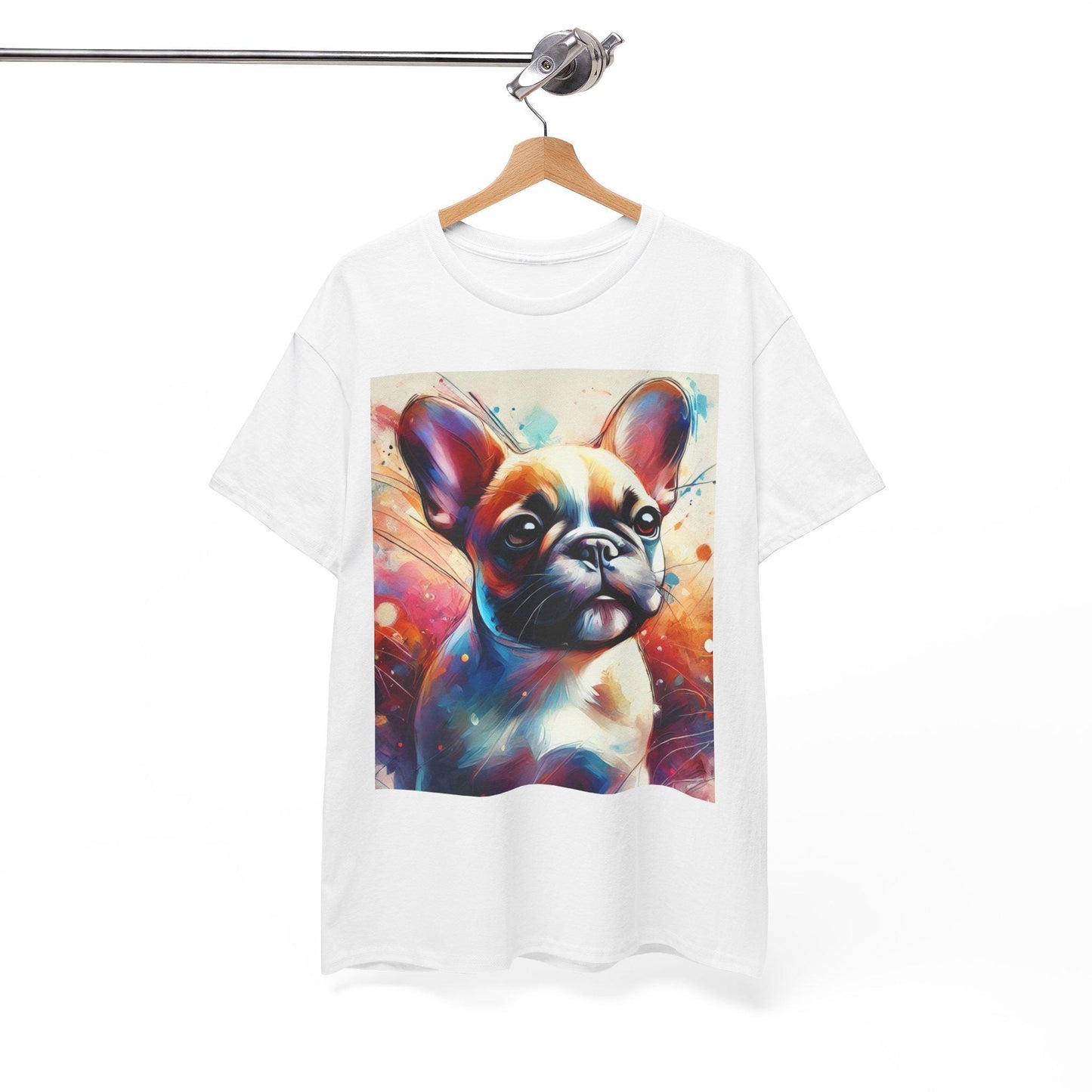 Dog Tee, French Bulldog Puppy Watercolor Design, Unisex LGBT Frenchie Dog Lover Gift, Gay Graphic Top, Unisex Heavy Cotton T-shirt, 7 Colors