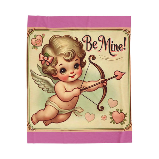 Plush Blanket, Vintage Cupid Design, Fleece Throw, Housewarming Gift, Holiday Home Decor, Valentine's Day Theme, Warm Bedding, Valentines