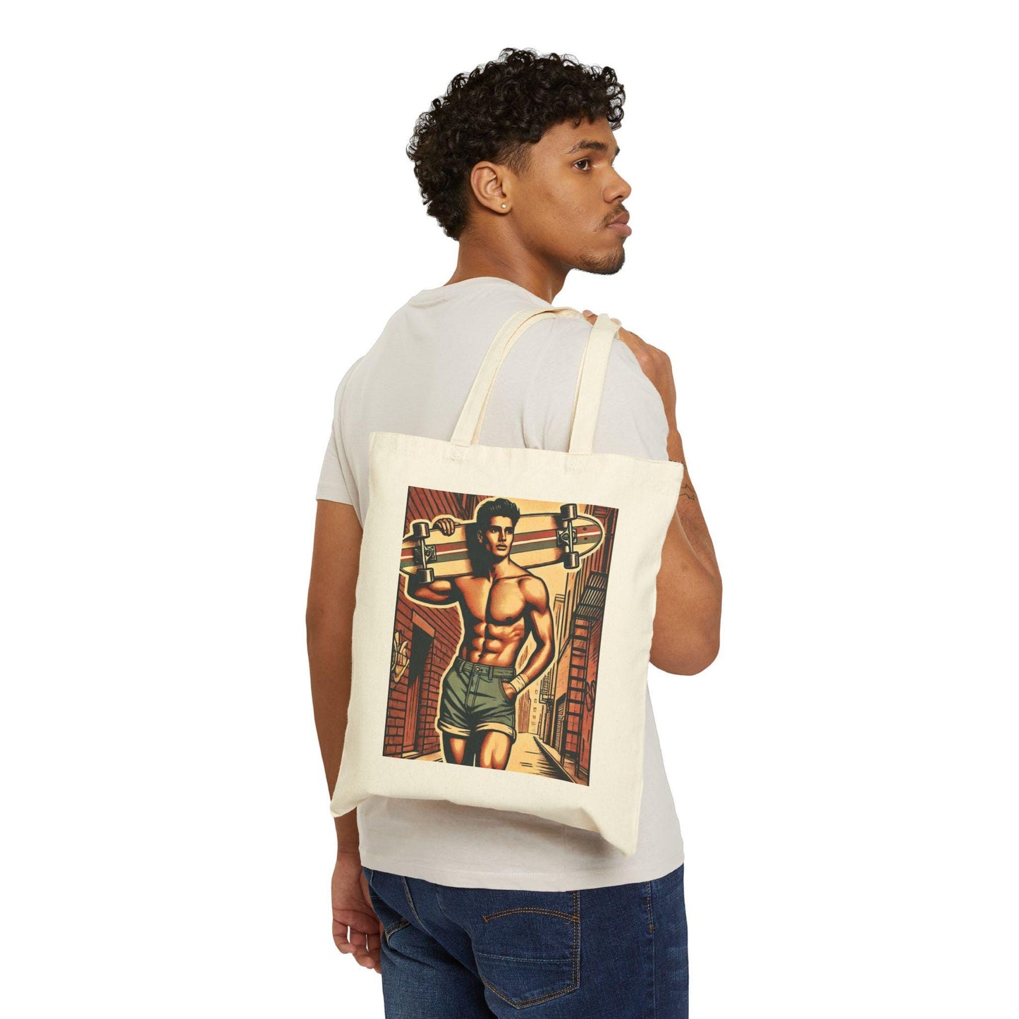 Canvas Tote Bag, Retro Twink Skateboarder Design, LGBT Eco-Friendly Bag, Queer Book Lover Gift, Reusable Grocery Shopping, Gay Man Gift