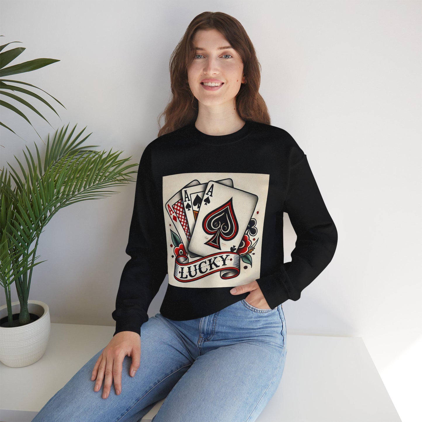 Vintage Tattoo Sweatshirt, LUCKY Tattoo Design, Unisex Crewneck Jumper, Vintage Pullover, Gift for Tattoo Lover, Retro Style