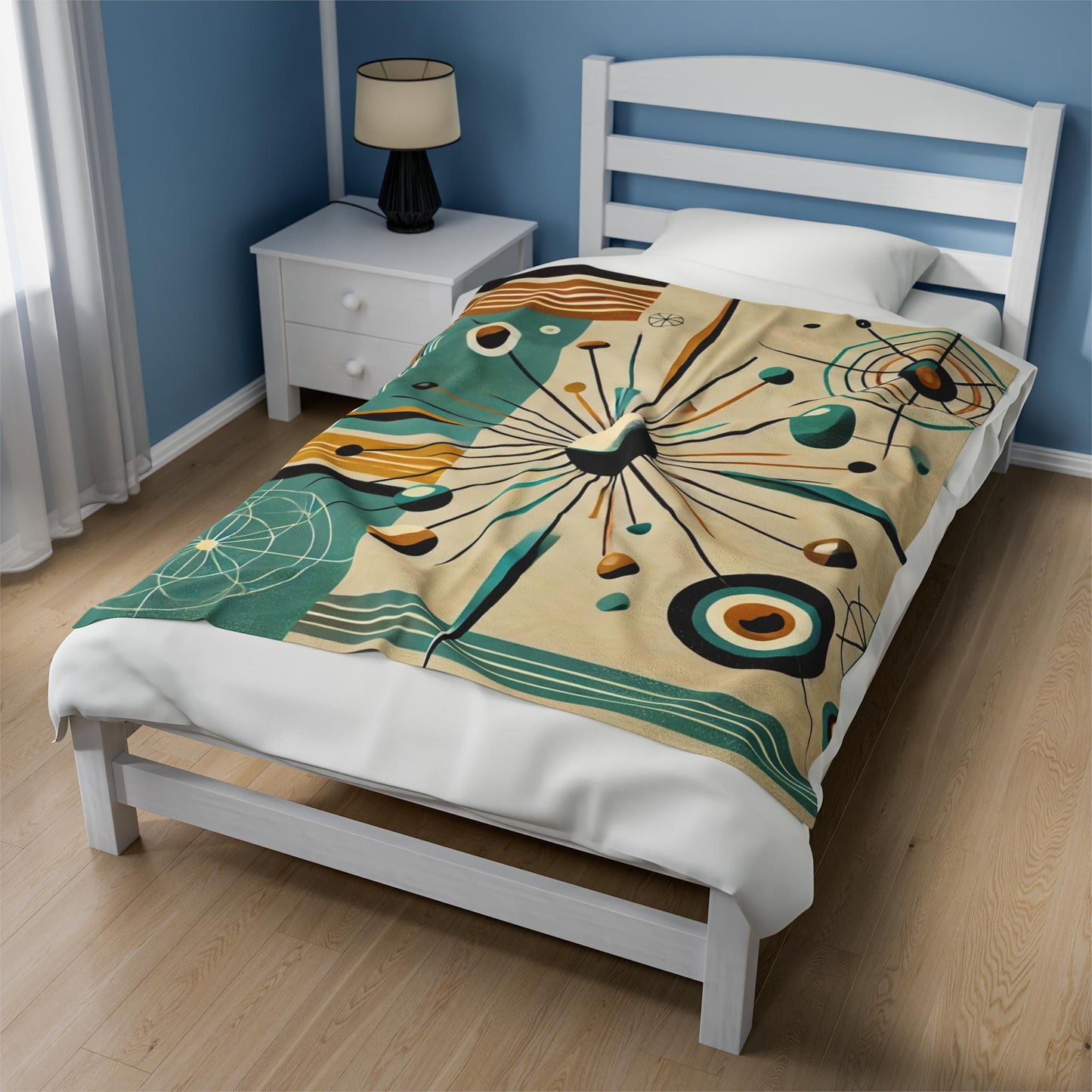 Plush blanket, Mid-Century Modern Design, Soft Fleece Throw, Housewarming Gift, Chic Home Decor, Sputnik Theme, Warm Bedding