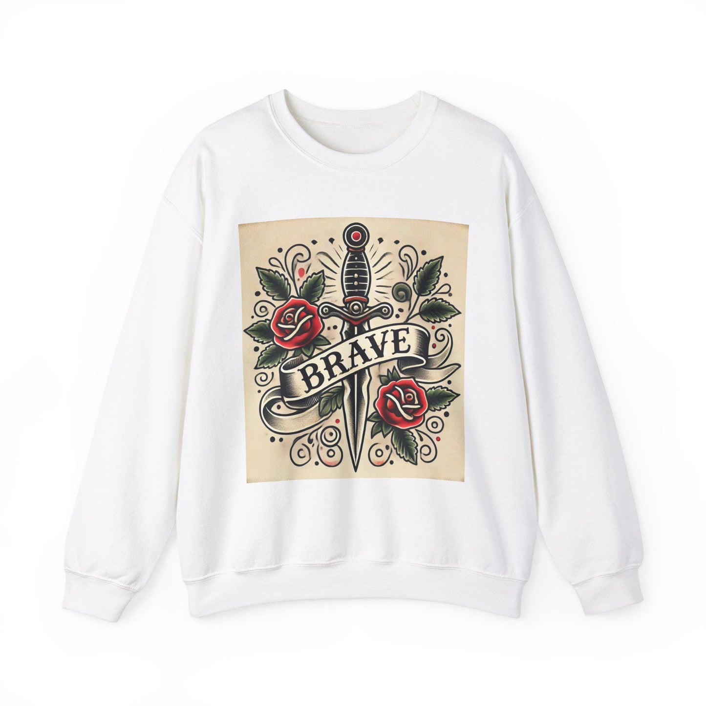 Vintage Tattoo Sweatshirt, BRAVE Tattoo Design, Unisex Crewneck Jumper, Vintage Pullover, Gift for Tattoo Lover, Retro Style