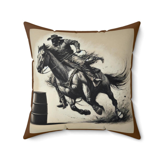 Copy of Square Throw Pillow, Charcoal Sketch Cowboy Bucking Bronco Original Design, Retro Western Charm, Rustic Home Decor Housewarming Gift