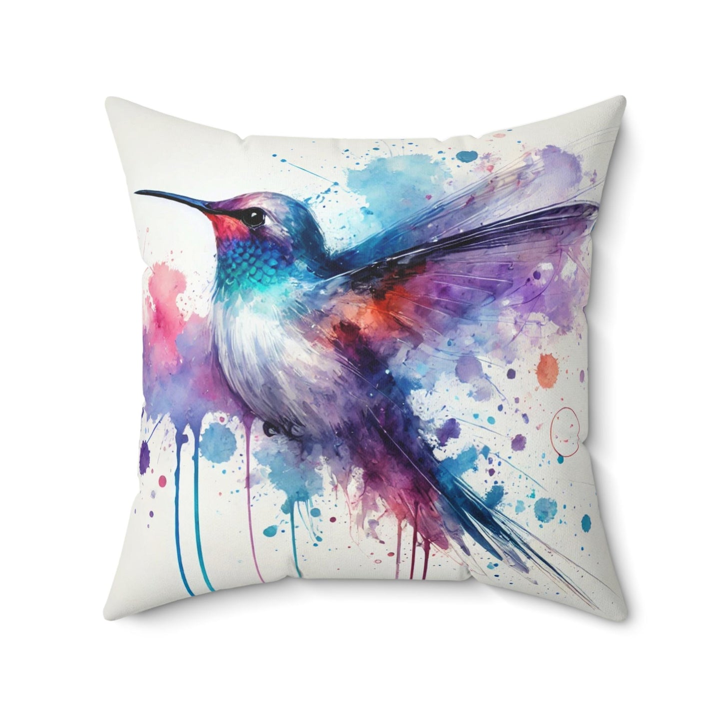 Pillow Modern Abstract Watercolor Hummingbird Design, Posh Housewarming Gift, Soft Throw Pillow, Ethereal Charm Upscale Home & Office Decor