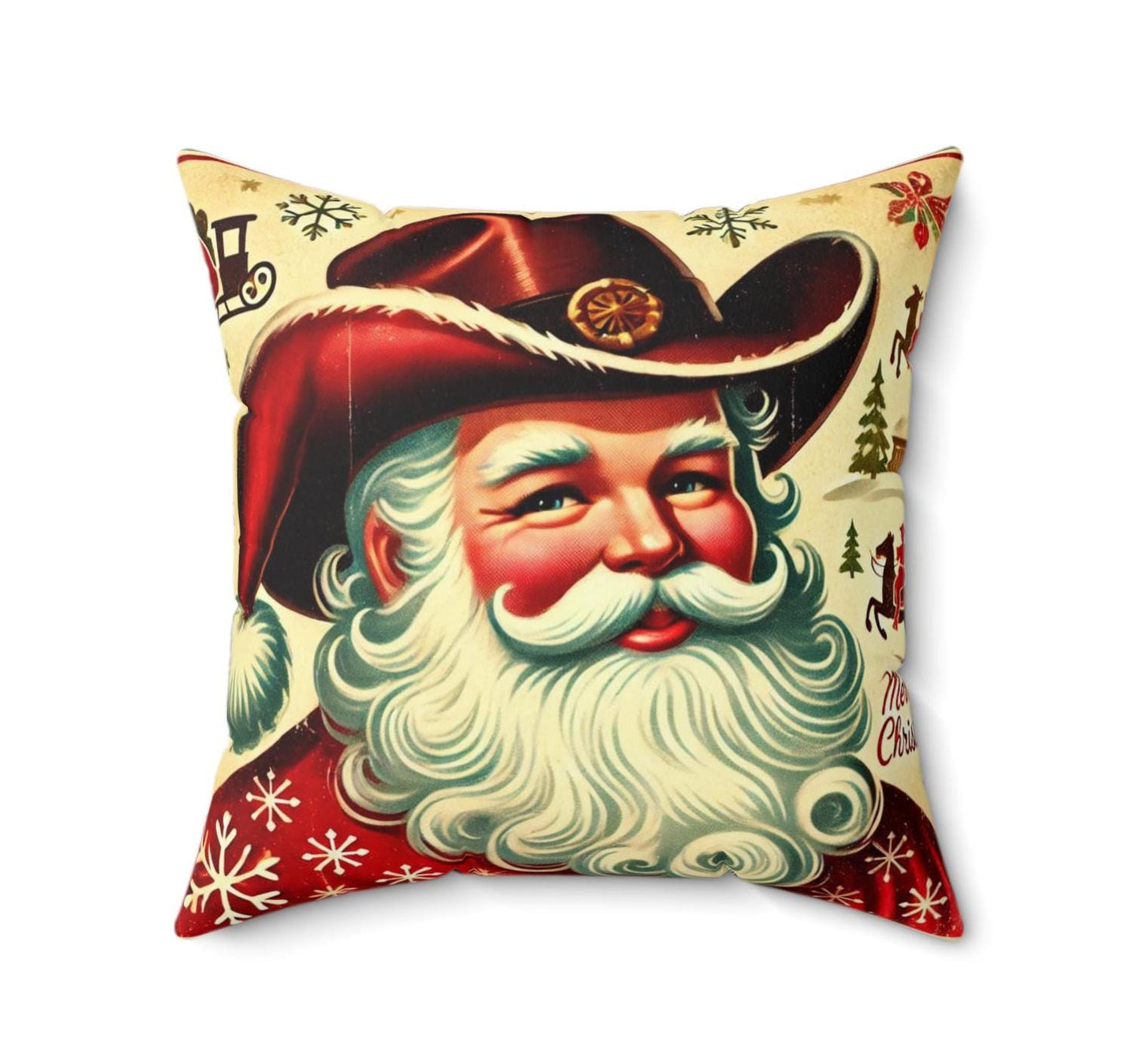 Christmas Pillow Cowboy Santa (14"x14" Square), Holiday Gifts, Cowboy Christmas, Santa Claus