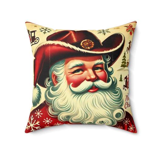Christmas Pillow Cowboy Santa (14"x14" Square), Holiday Gifts, Cowboy Christmas, Santa Claus