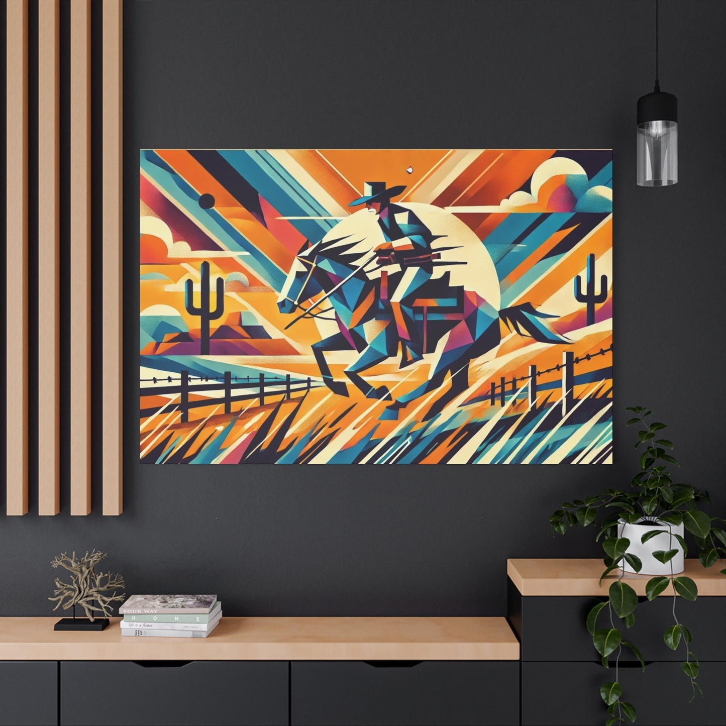 Original Modern Cubist Southwestern Canvas Print, Matte Stretched Horse Art, 7 Sizes, Wall Decor, Landscape Painting, Home Office Decor