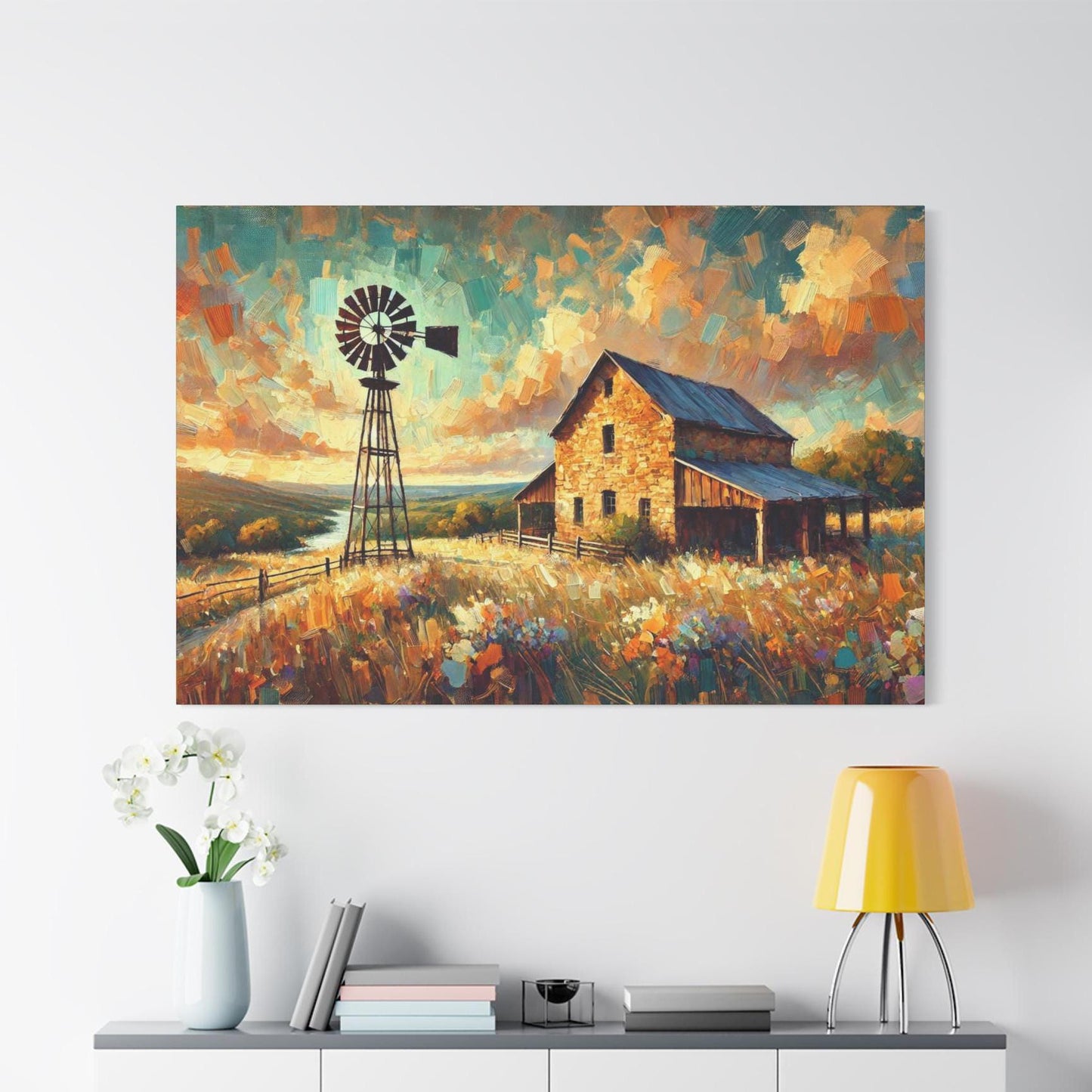 Original Impressionist Hill Country Canvas Print, Matte Stretched Art, 7 Sizes Available, Wall Decor, Landscape Painting, Home Office Decor