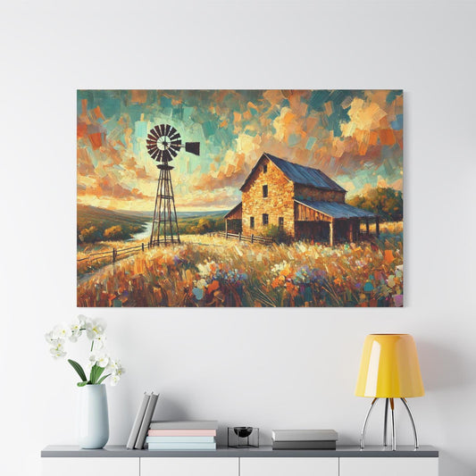Original Impressionist Hill Country Canvas Print, Matte Stretched Art, 7 Sizes Available, Wall Decor, Landscape Painting, Home Office Decor