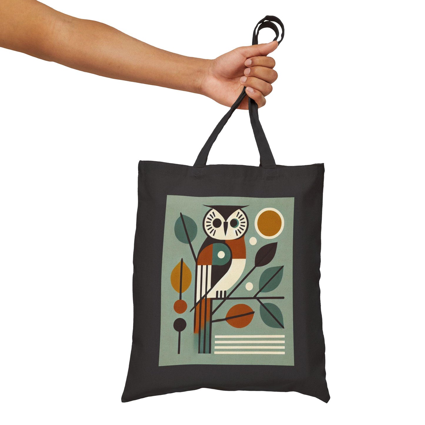 Mid-Century Modern Owl Cotton Canvas Tote Bag - Owl Lover Gift, Retro Shoulder Bag, Shopping Bag, Vintage Owl Tote, Book Lover