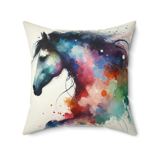 Pillow Modern Abstract Watercolor Bright Horse Butterfly Art Design, Posh Housewarming Gift, Soft Throw Pillow, Ethereal Charm Upscale Decor