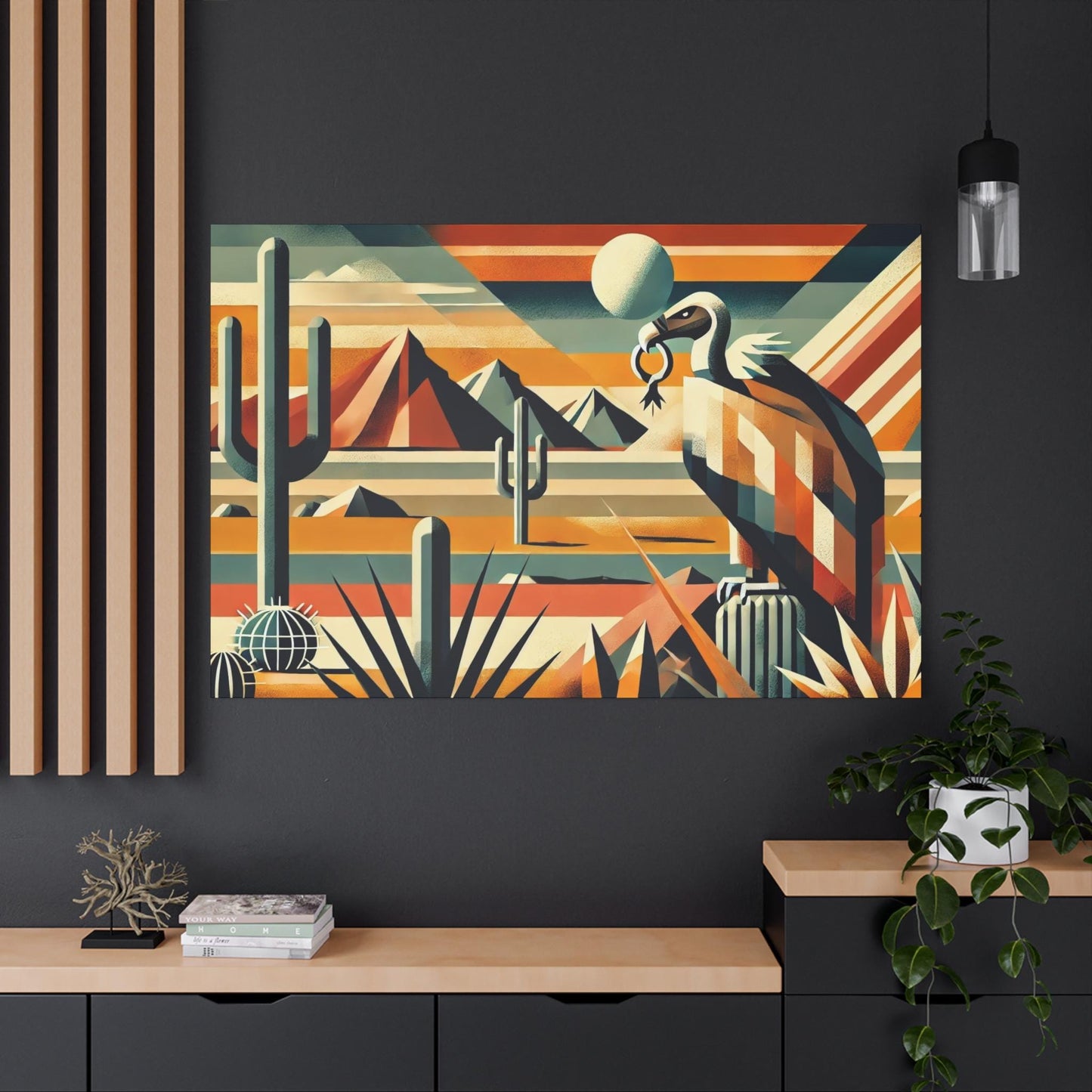 Original Modern Cubist Vulture Canvas Print, Matte Stretched Art, 7 Sizes Available, Wall Decor, Landscape Painting, Home Office Decor